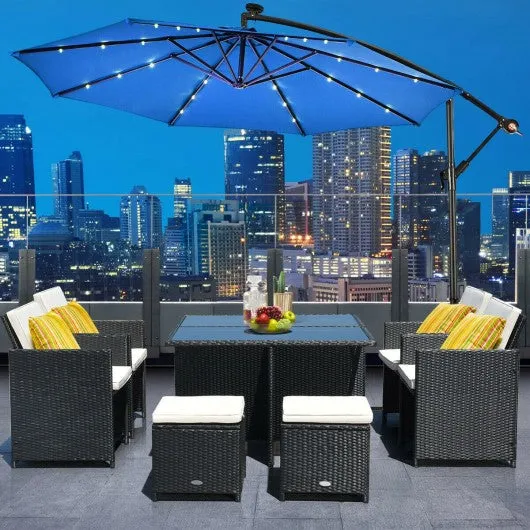 10' Patio Hanging Umbrella Sun Shade with Solar LED Lights-Blue