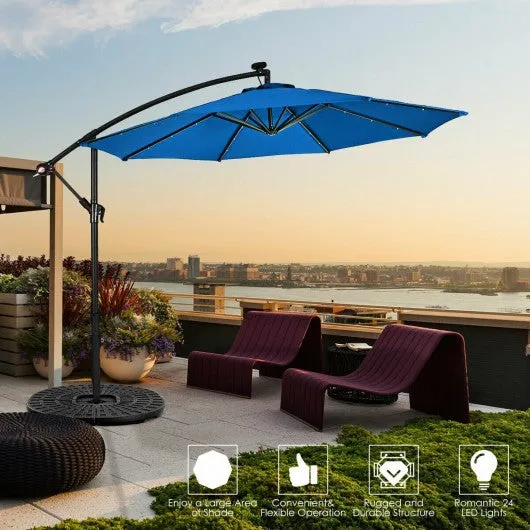 10' Patio Hanging Umbrella Sun Shade with Solar LED Lights-Blue