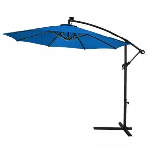 10' Patio Hanging Umbrella Sun Shade with Solar LED Lights-Blue