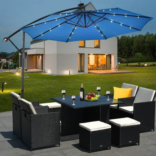 10' Patio Hanging Umbrella Sun Shade with Solar LED Lights-Blue