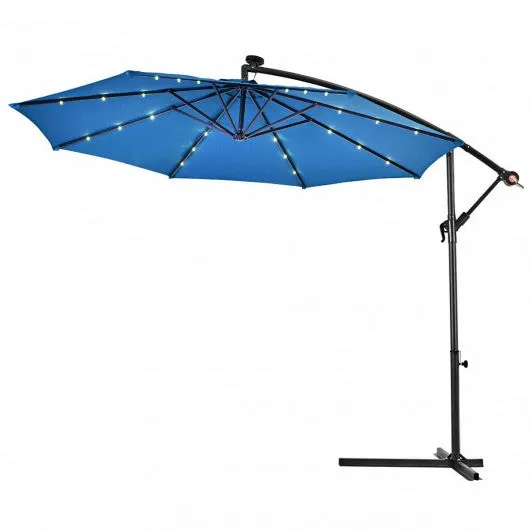 10' Patio Hanging Umbrella Sun Shade with Solar LED Lights-Blue