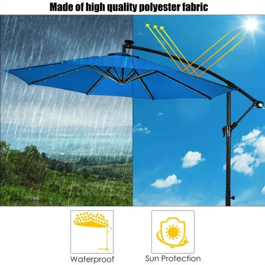 10' Patio Hanging Umbrella Sun Shade with Solar LED Lights-Blue