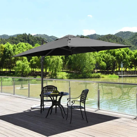 10 x 10 Feet Patio Offset Cantilever Umbrella with Aluminum 360-degree Rotation Tilt-Gray