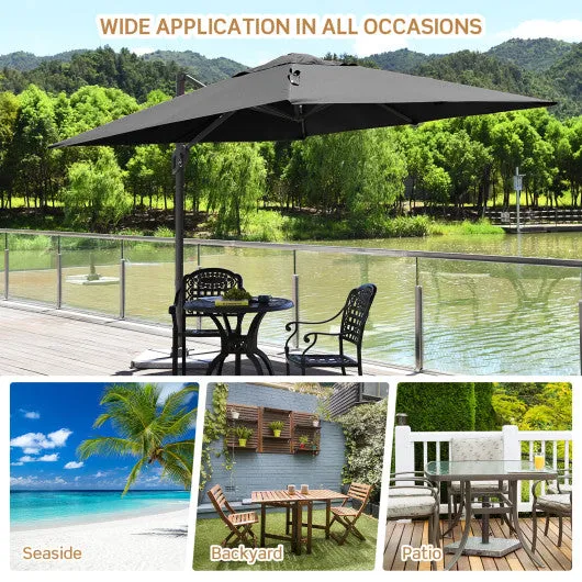 10 x 10 Feet Patio Offset Cantilever Umbrella with Aluminum 360-degree Rotation Tilt-Gray