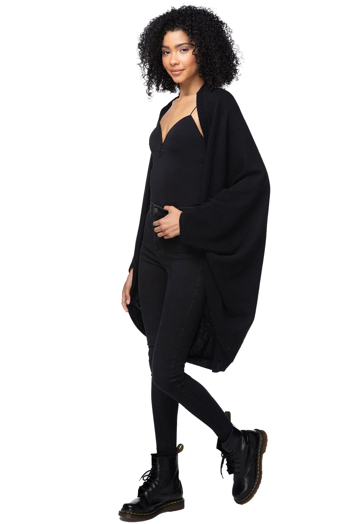 100% Cashmere Cocoon Shawl Jacket in Black