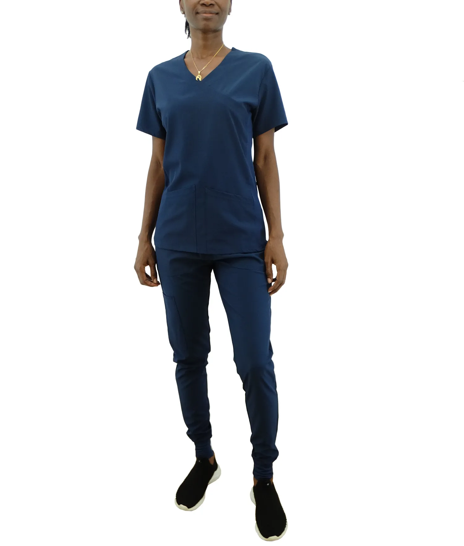 1503NAVY, Just Scrubs, 2pc Jogger Pants Scrub Set-Navy (S-2XL)