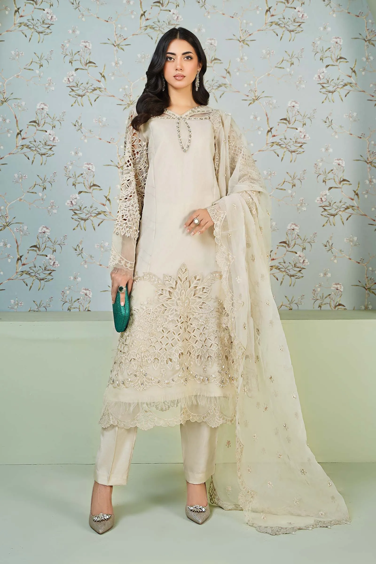 3 Piece Embroidered Organza Suit | SF-EA24-91