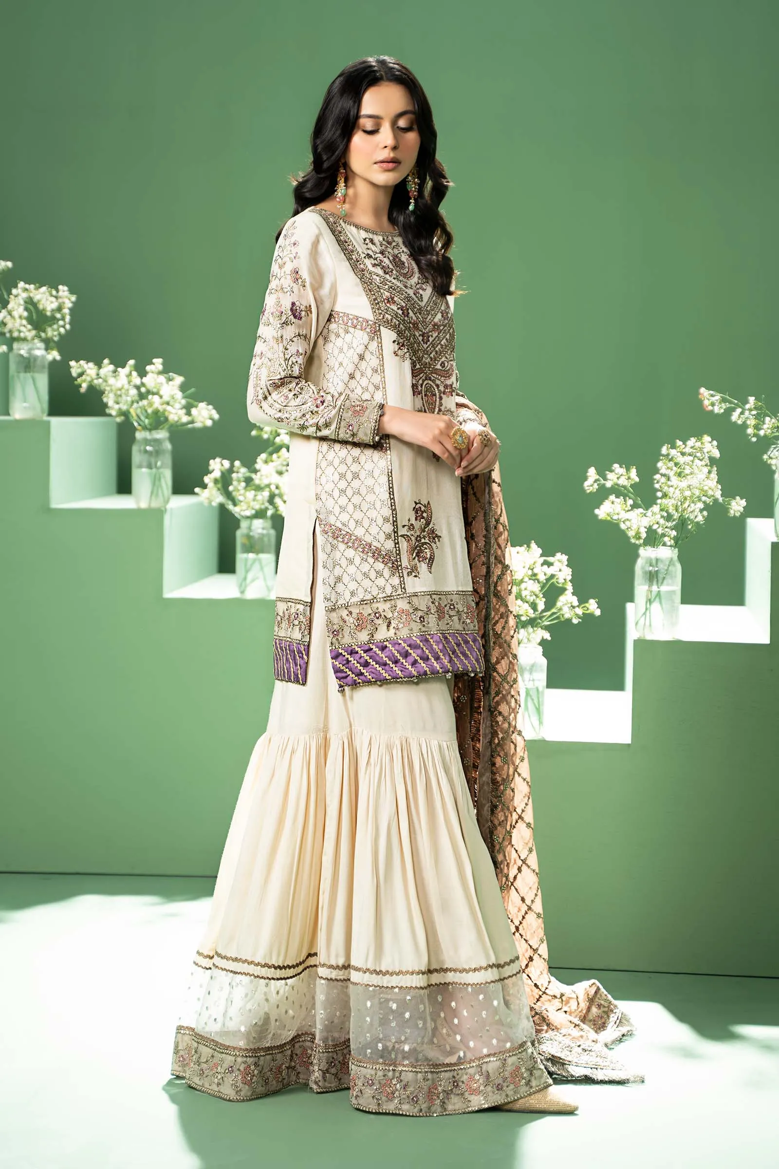 3 Piece Embroidered Silk Cotton Net Suit | SF-W24-45