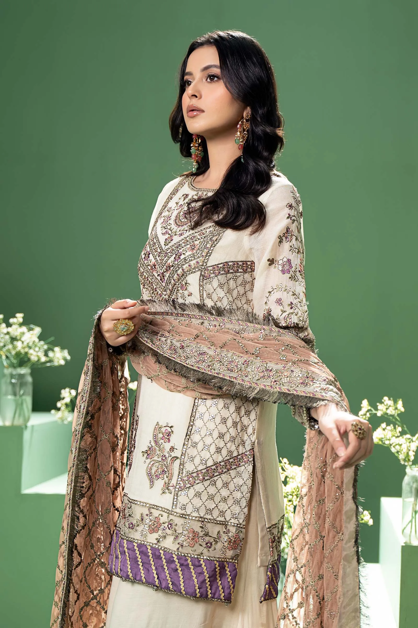 3 Piece Embroidered Silk Cotton Net Suit | SF-W24-45