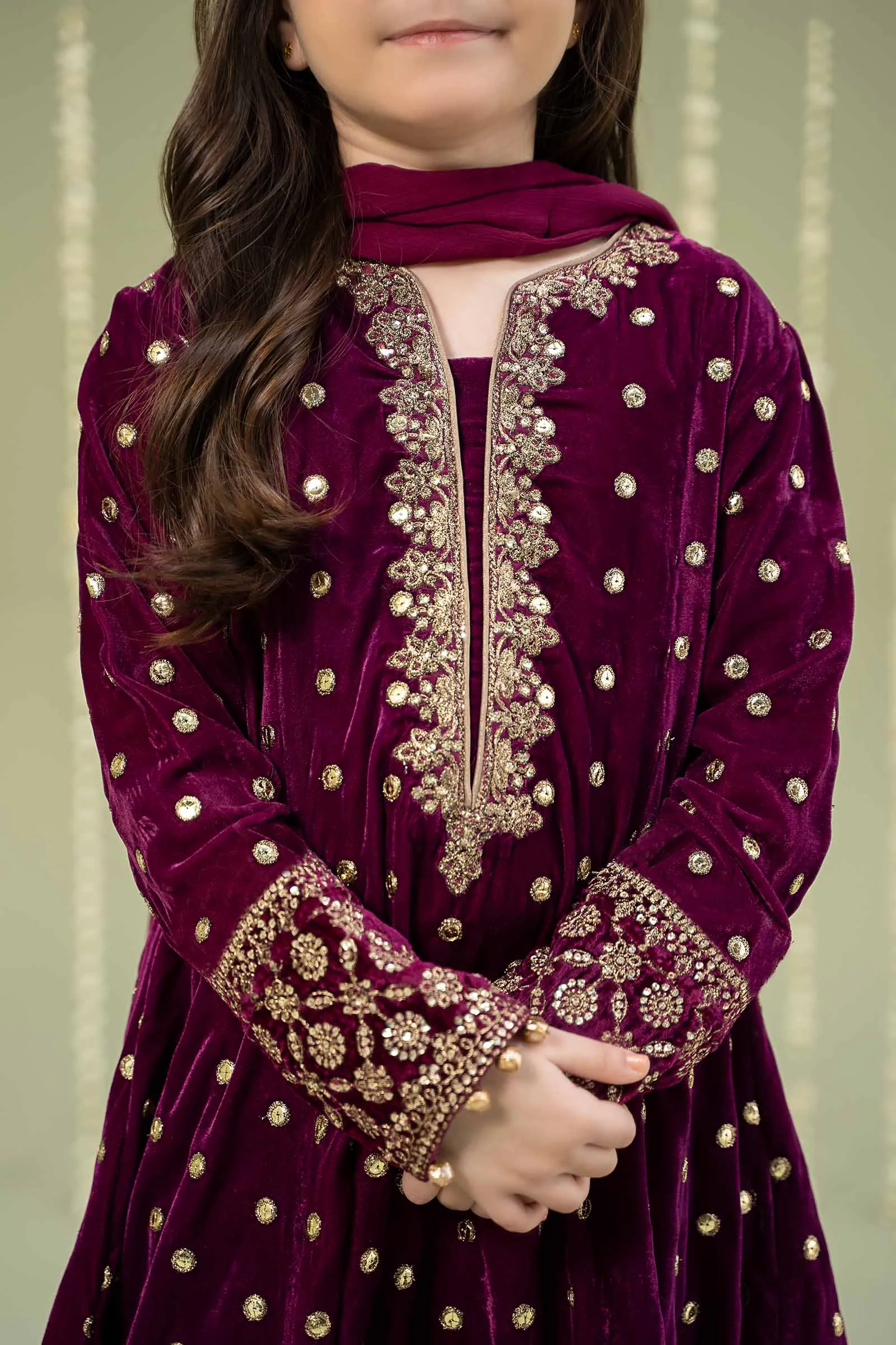 3 Piece Embroidered Velvet Suit | MKS-W24-38