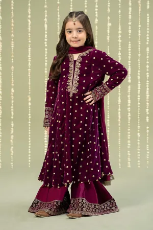 3 Piece Embroidered Velvet Suit | MKS-W24-38