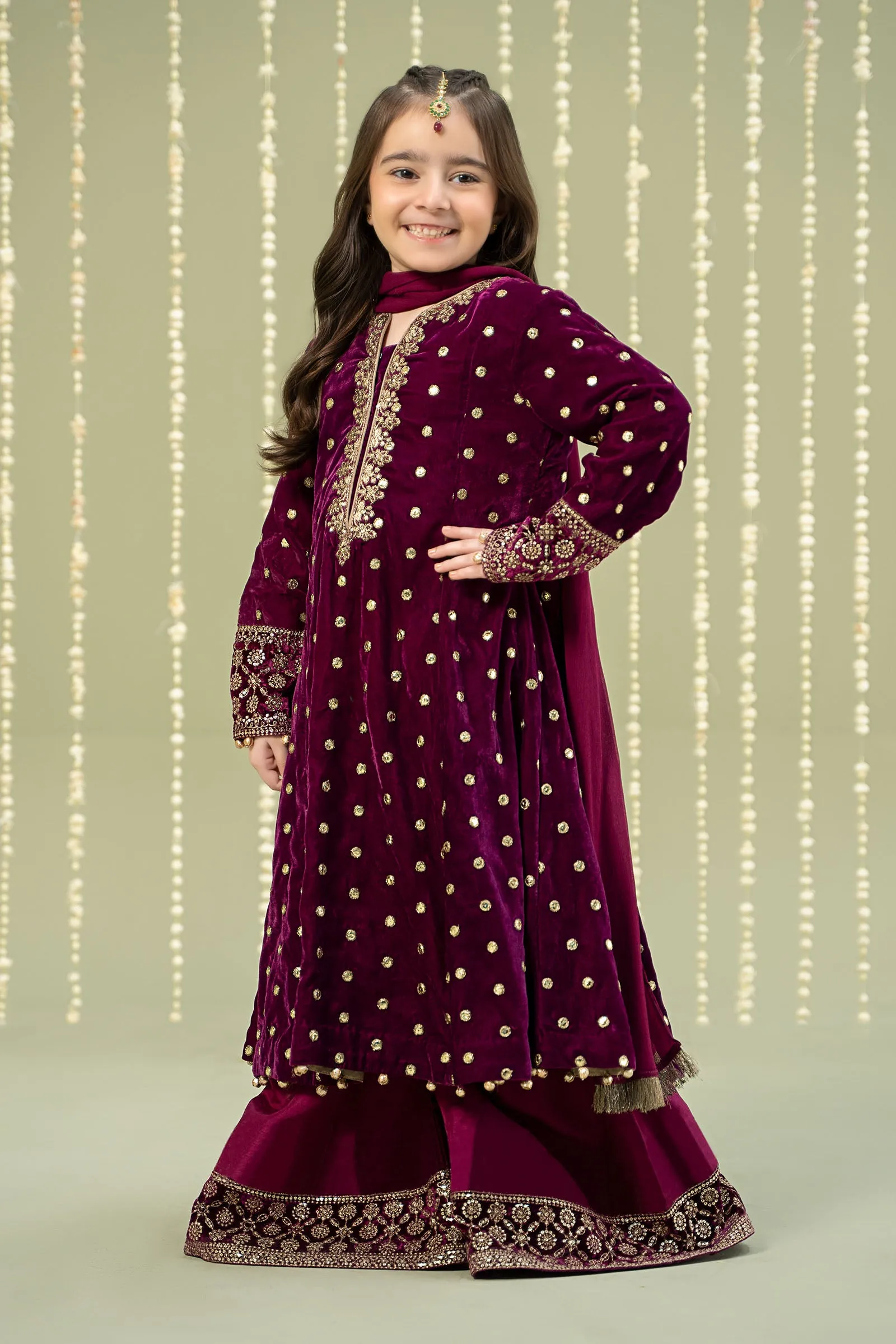 3 Piece Embroidered Velvet Suit | MKS-W24-38