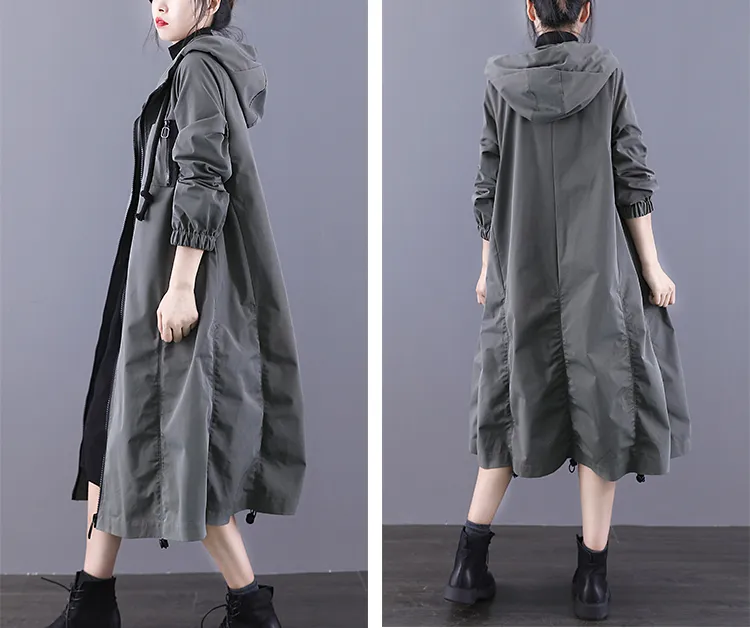 A-line Long Women Casual Hooded Parka Plus Size Coat Jacket JT200941