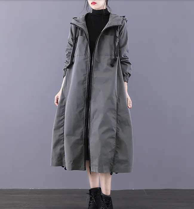 A-line Long Women Casual Hooded Parka Plus Size Coat Jacket JT200941