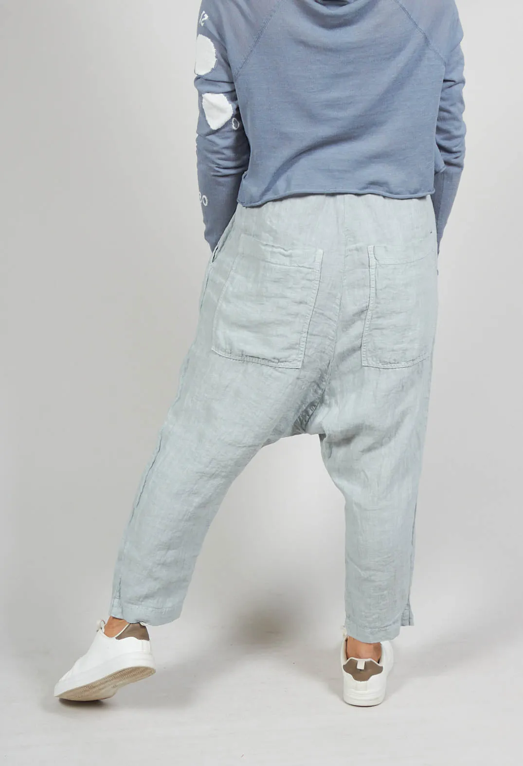 Ankle Cropped Linen Trousers in Ice