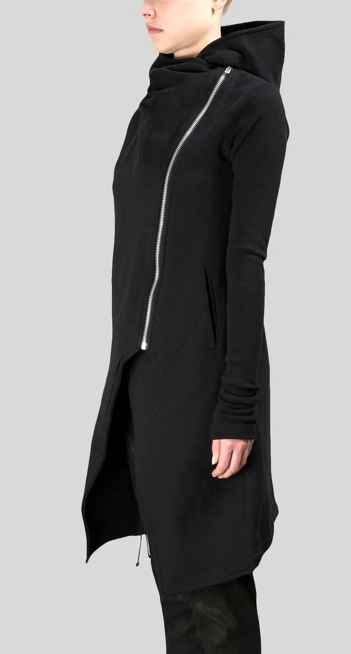 Asymmetric Front Cut // Longline Essential Full Zip Closure // Overlong Rib Sleeve Hoodie-BB121