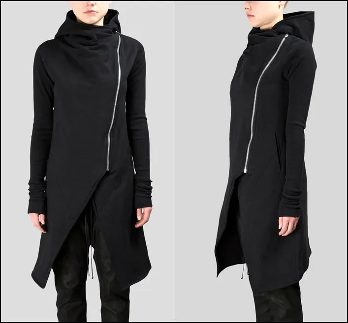 Asymmetric Front Cut // Longline Essential Full Zip Closure // Overlong Rib Sleeve Hoodie-BB121