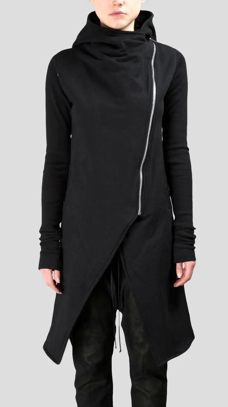 Asymmetric Front Cut // Longline Essential Full Zip Closure // Overlong Rib Sleeve Hoodie-BB121