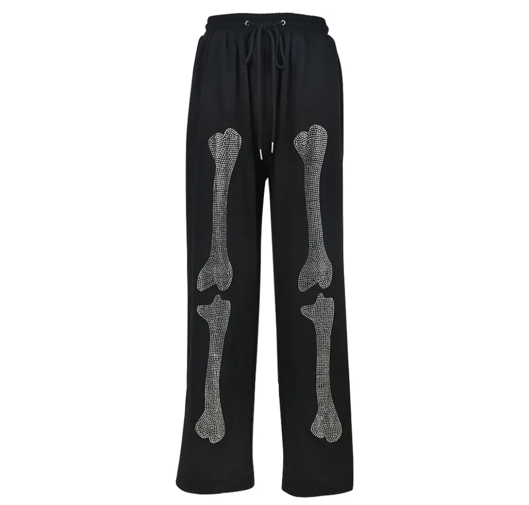 Autumn Women Clothing Trendy Rhinestone Skull Sweatpants Casual Pants Women