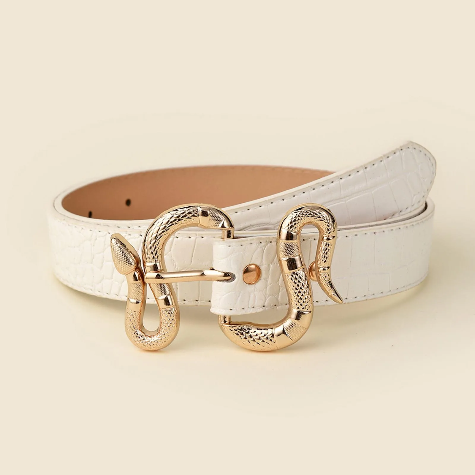 Beatit Women Fashion Waist Belt Snake Design Belt Thin Buckle Leather Waistband