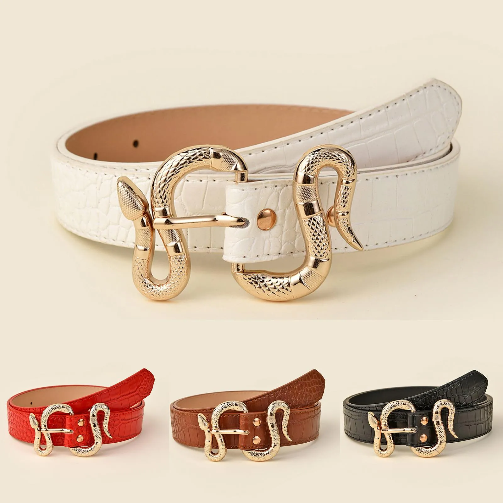 Beatit Women Fashion Waist Belt Snake Design Belt Thin Buckle Leather Waistband