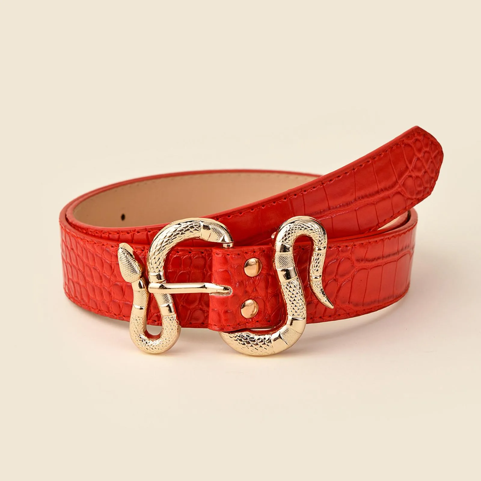 Beatit Women Fashion Waist Belt Snake Design Belt Thin Buckle Leather Waistband