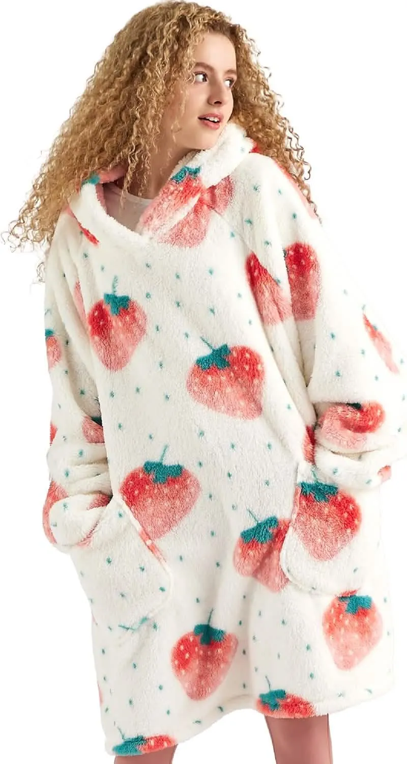 Bedsure Printed Shaggy Sherpa Blanket Hoodie Ivory