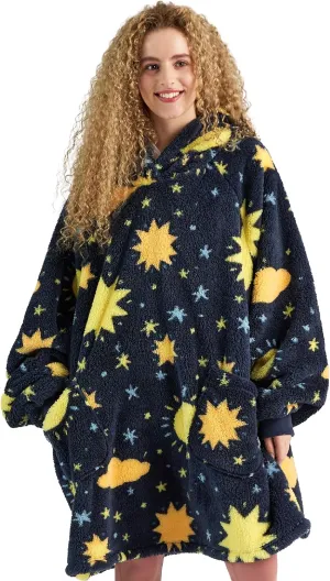 Bedsure Printed Shaggy Sherpa Blanket Hoodie Navy Blue