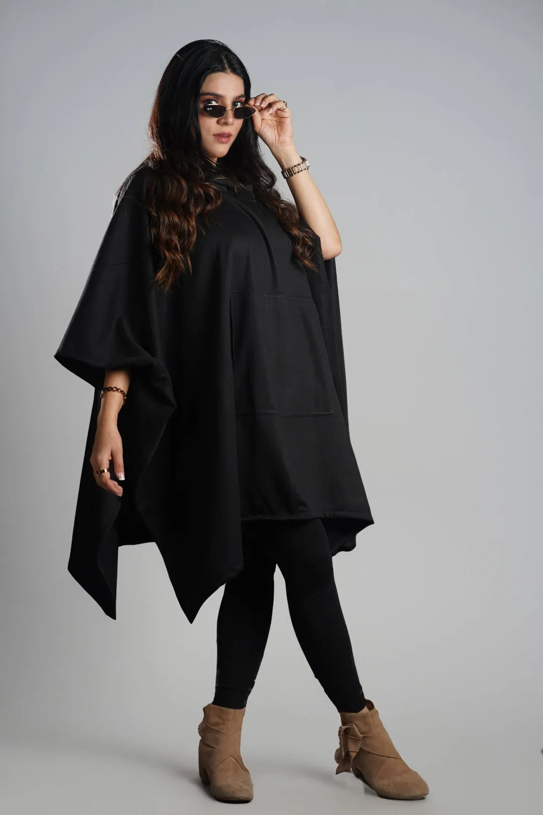 Black Poncho Hoodie - Solid (Female)