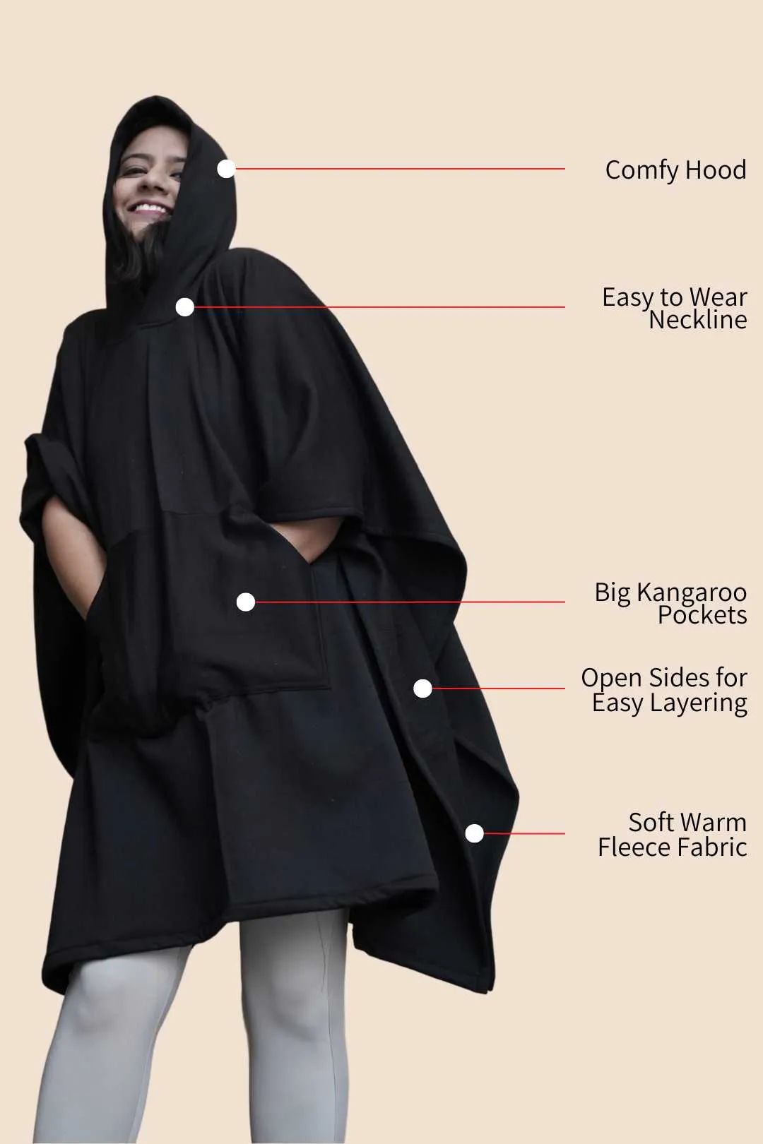 Black Poncho Hoodie - Solid (Female)