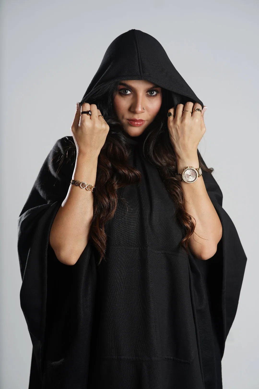 Black Poncho Hoodie - Solid (Female)