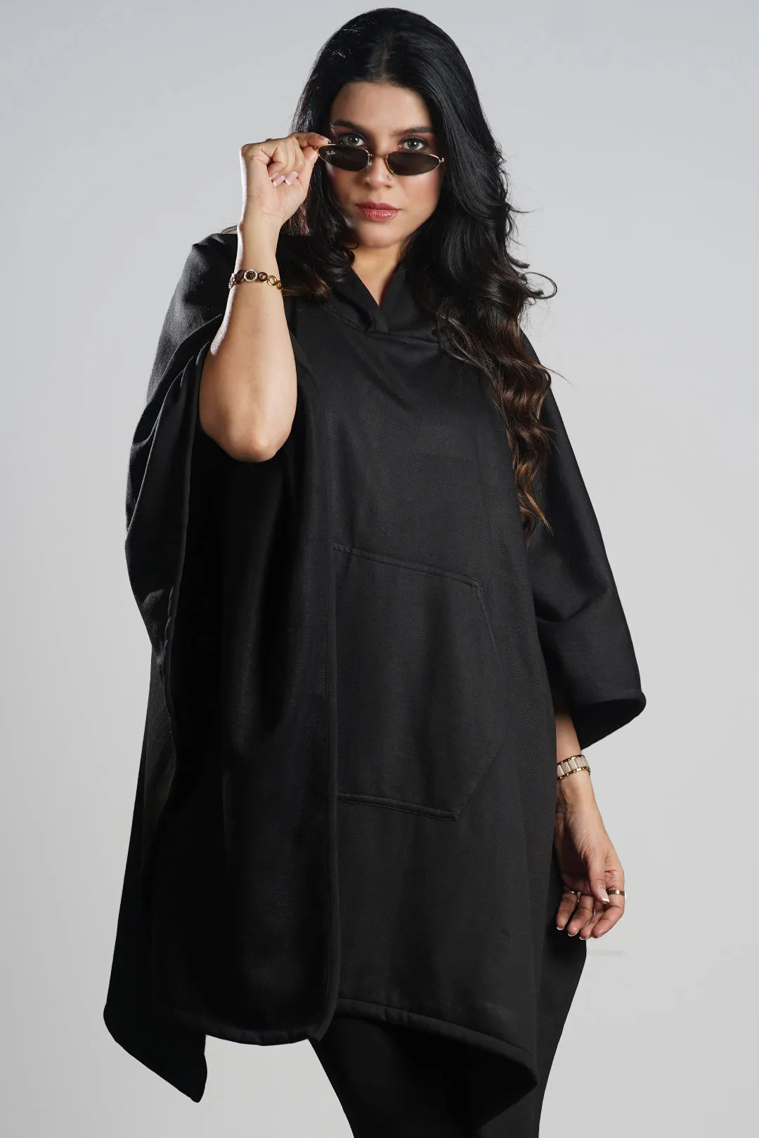 Black Poncho Hoodie - Solid (Female)