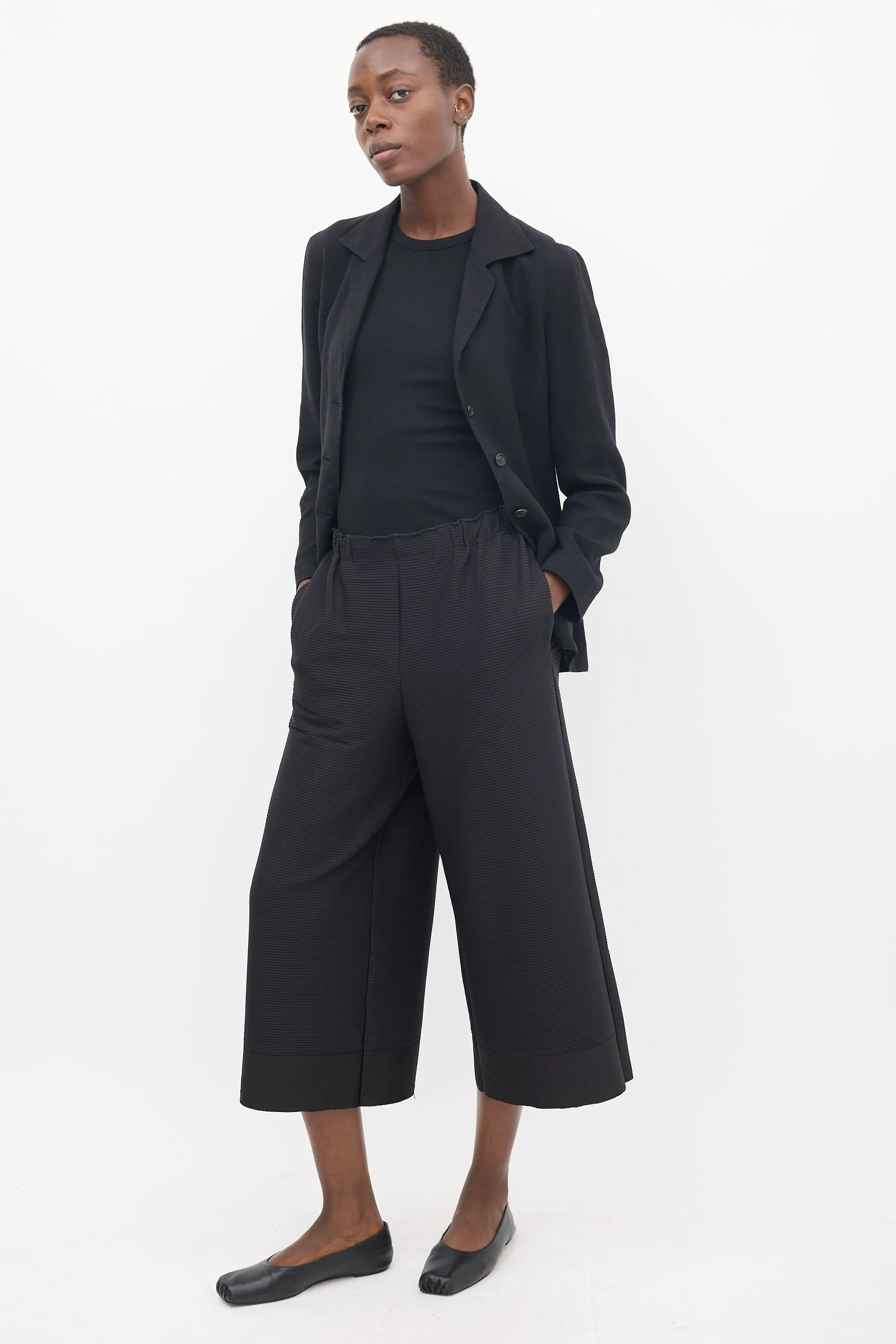 Black Ribbed Wide Leg Pant