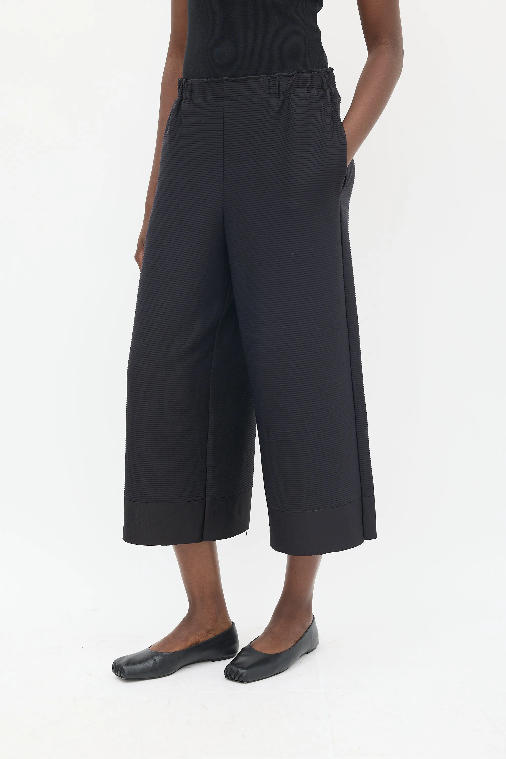 Black Ribbed Wide Leg Pant