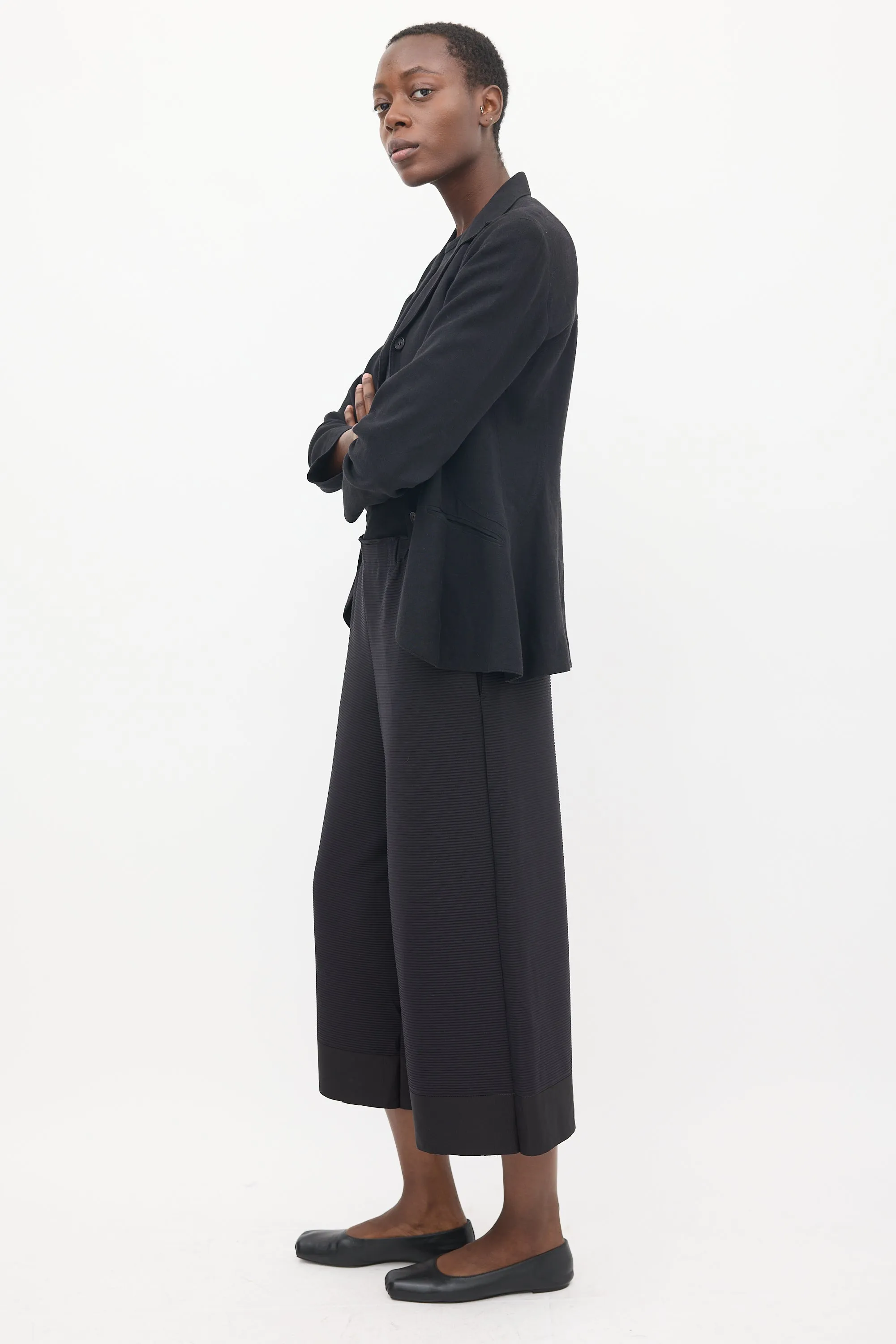 Black Ribbed Wide Leg Pant