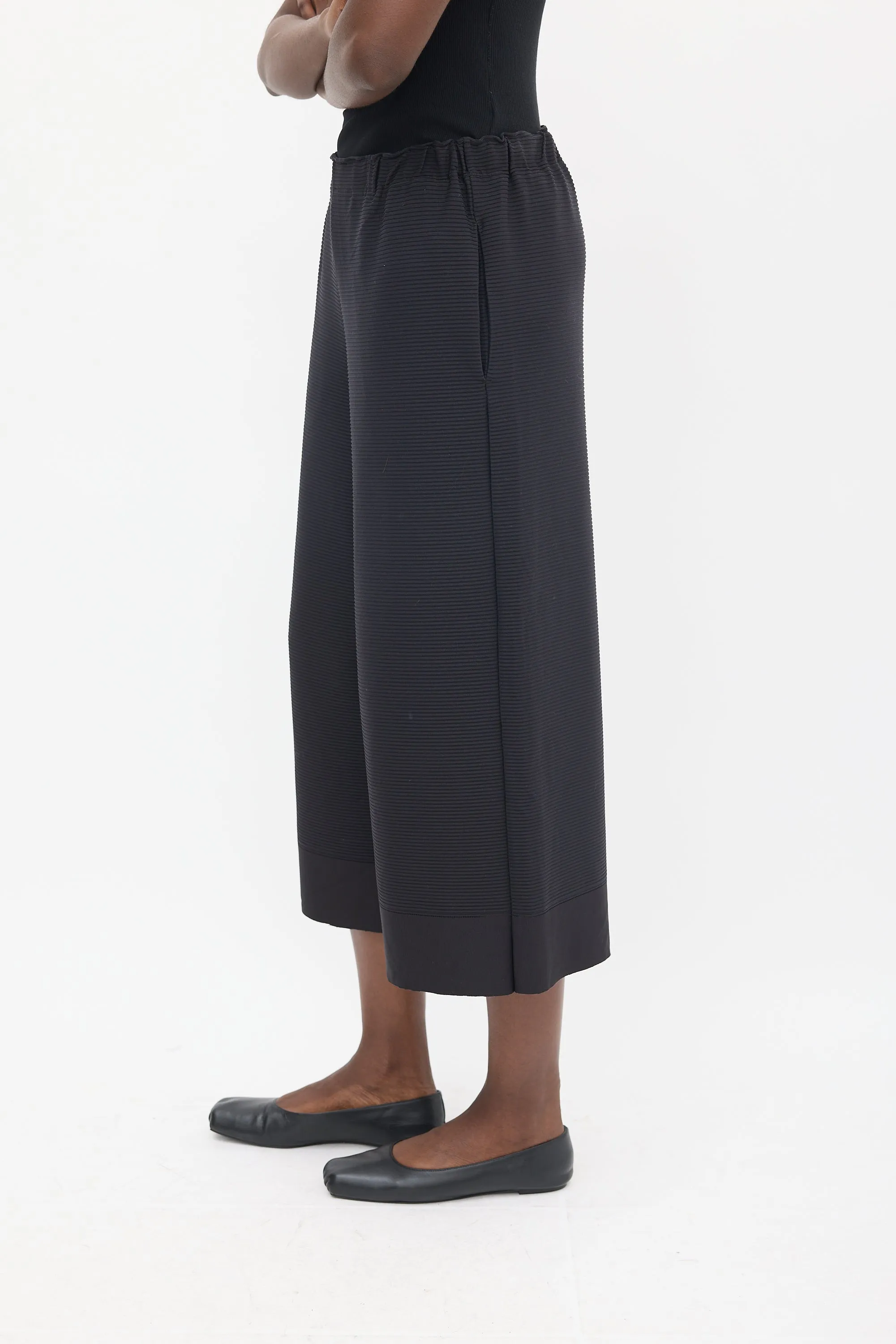 Black Ribbed Wide Leg Pant