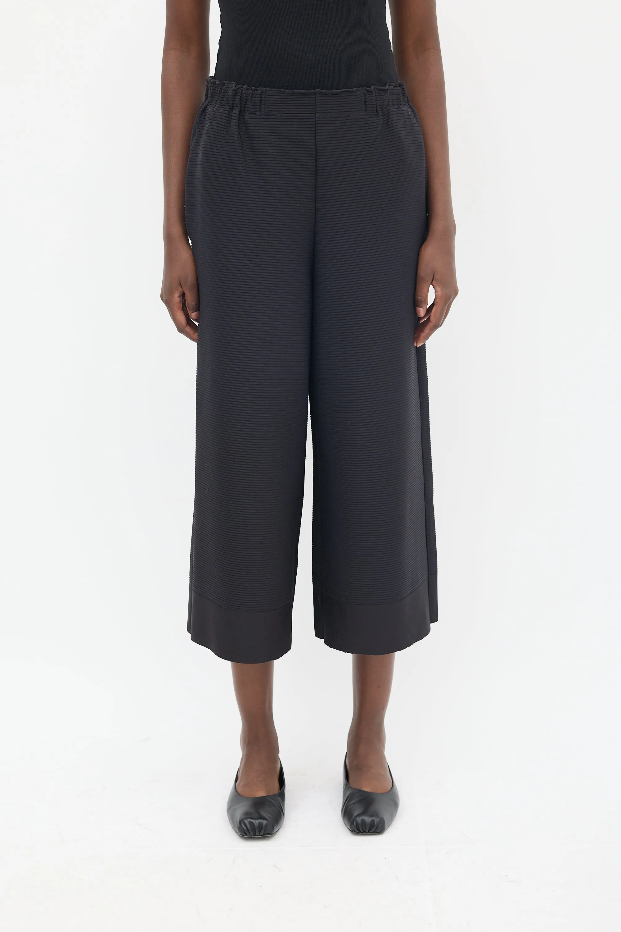 Black Ribbed Wide Leg Pant