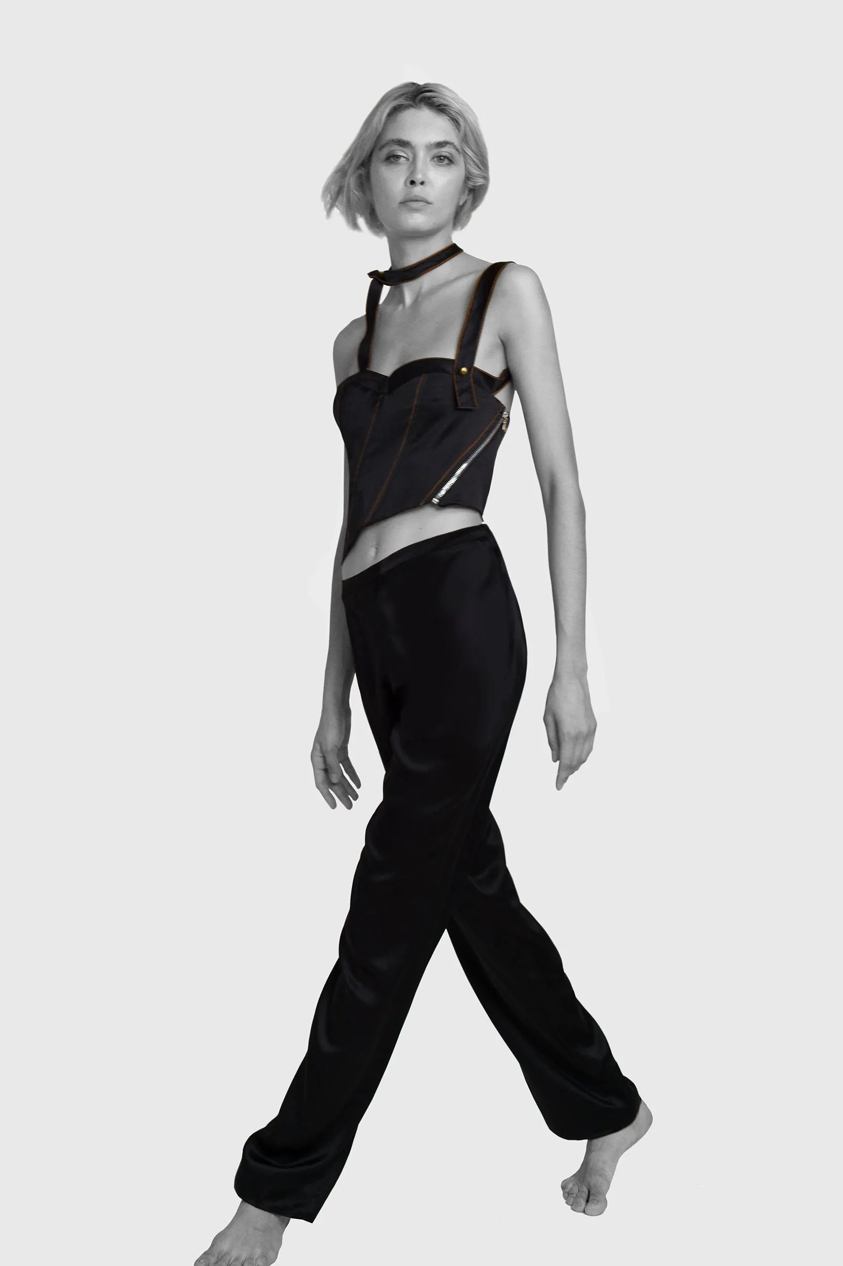 Black Silk 'V' Cut Trousers