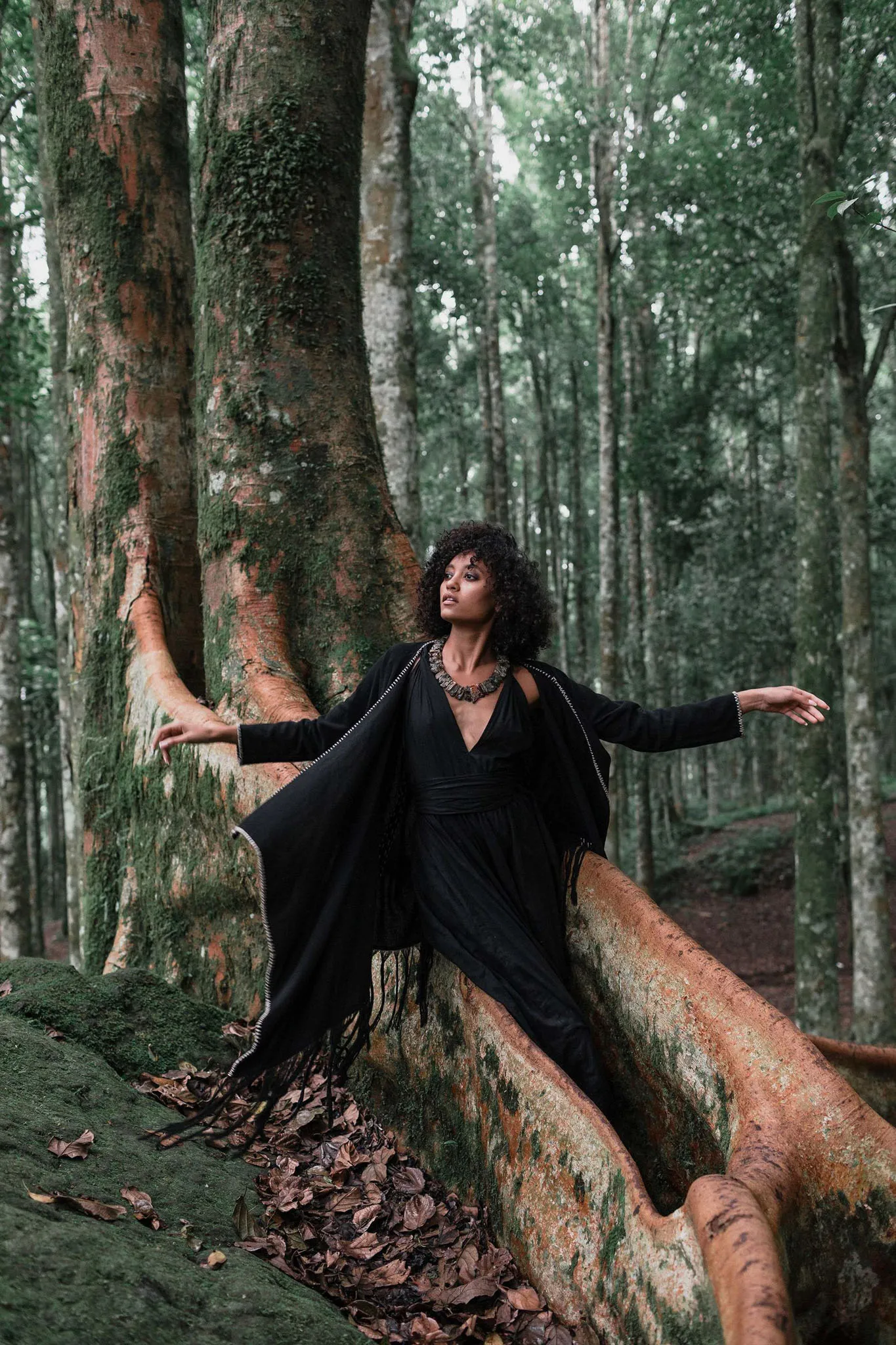 Bohemian Black Cardigan • Black Long Cotton Kimono Robe With Hand Embroidery