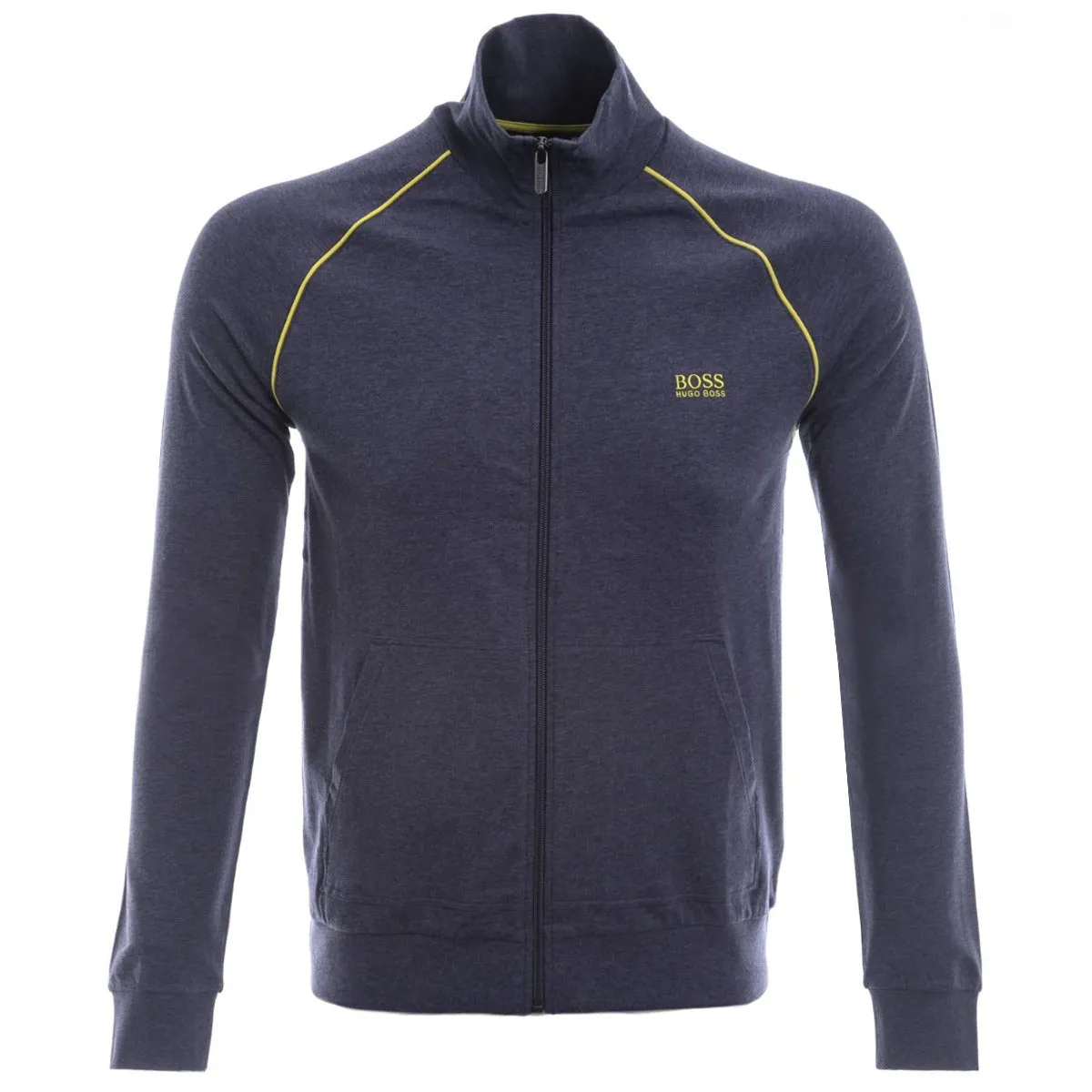 BOSS Mix & Match Jacket Z Sweatshirt in Navy Marl & Lime Green Trim