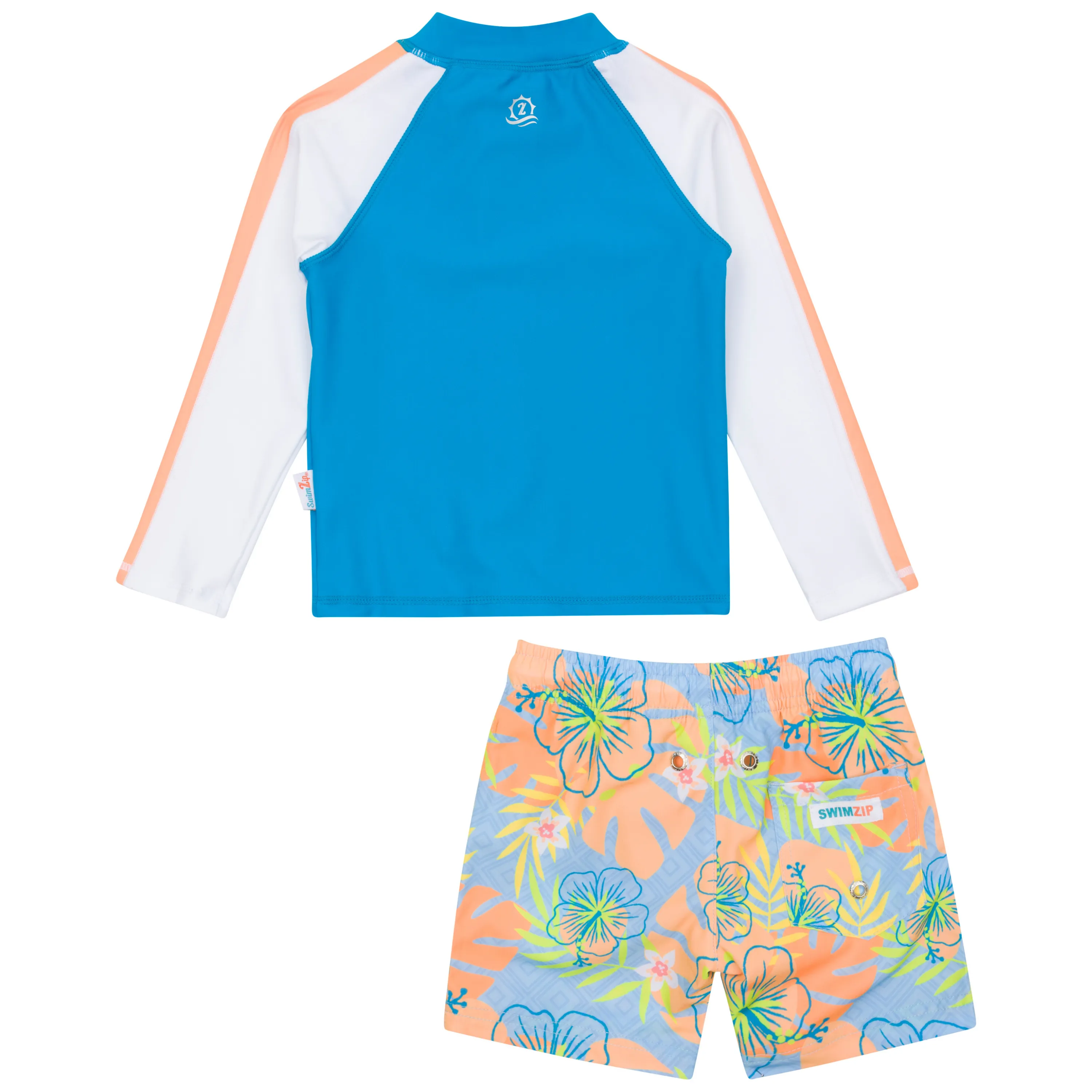 Boys Long Sleeve Zipper Rash Guard and Swim Trunk Set | "Groovy"