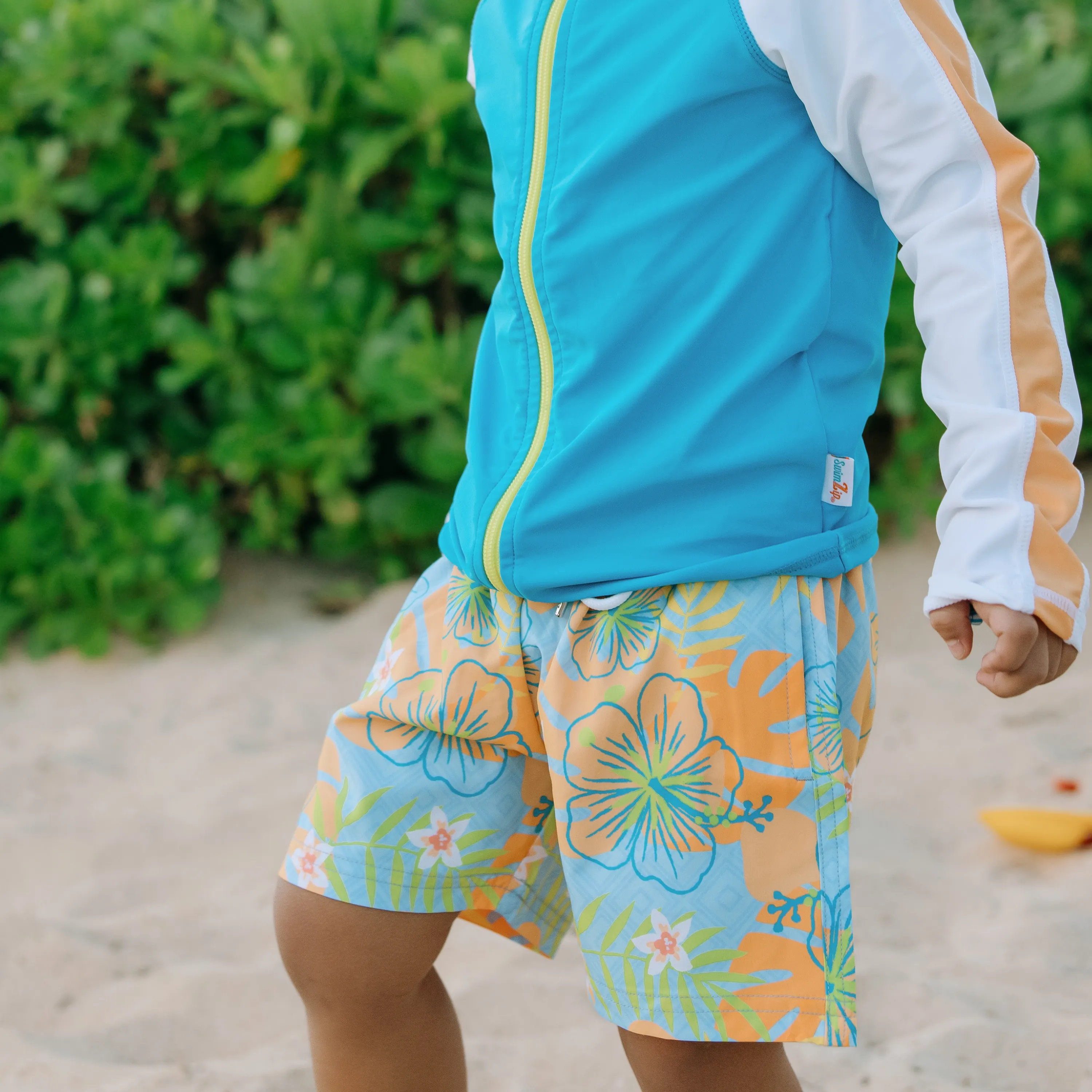 Boys Long Sleeve Zipper Rash Guard and Swim Trunk Set | "Groovy"