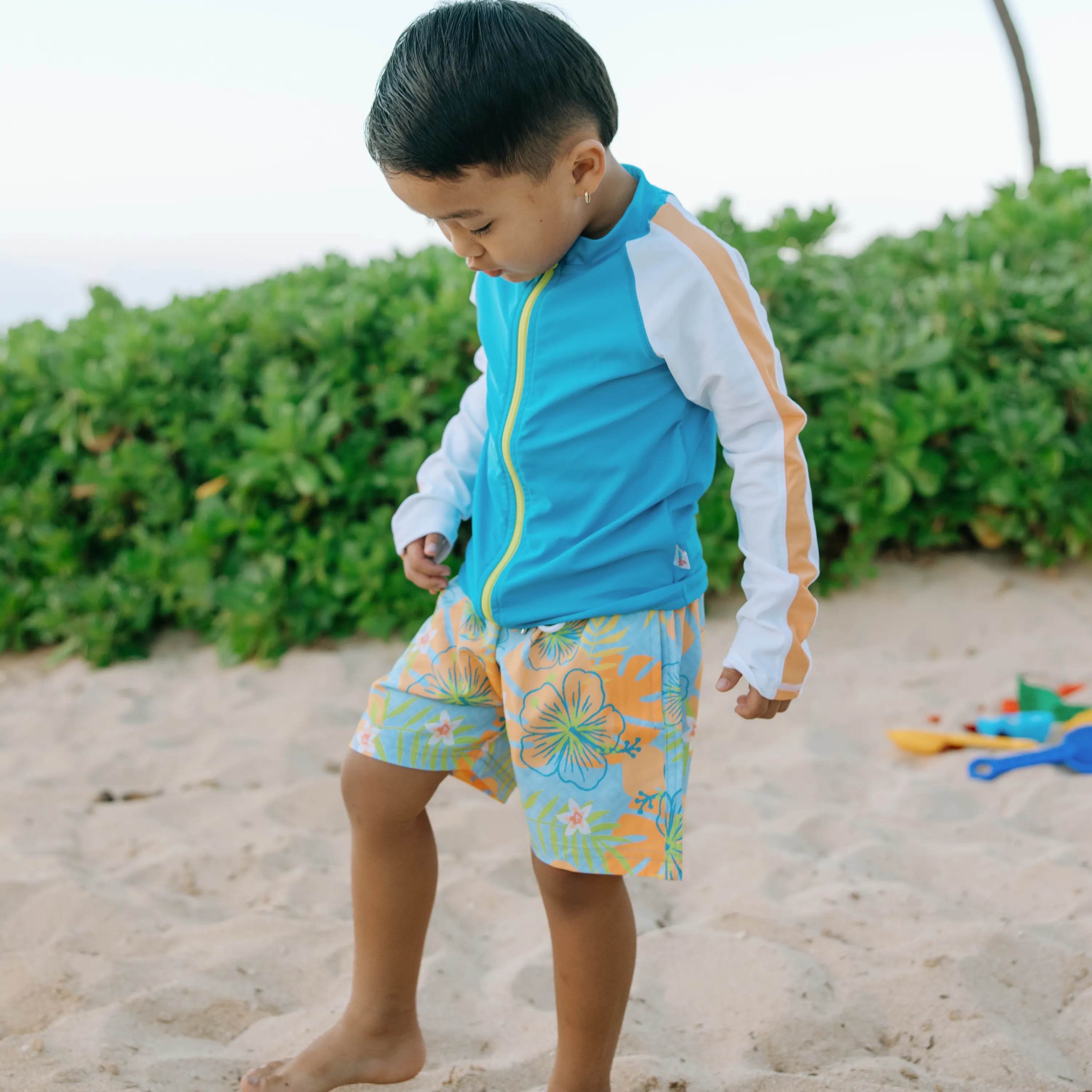 Boys Long Sleeve Zipper Rash Guard and Swim Trunk Set | "Groovy"