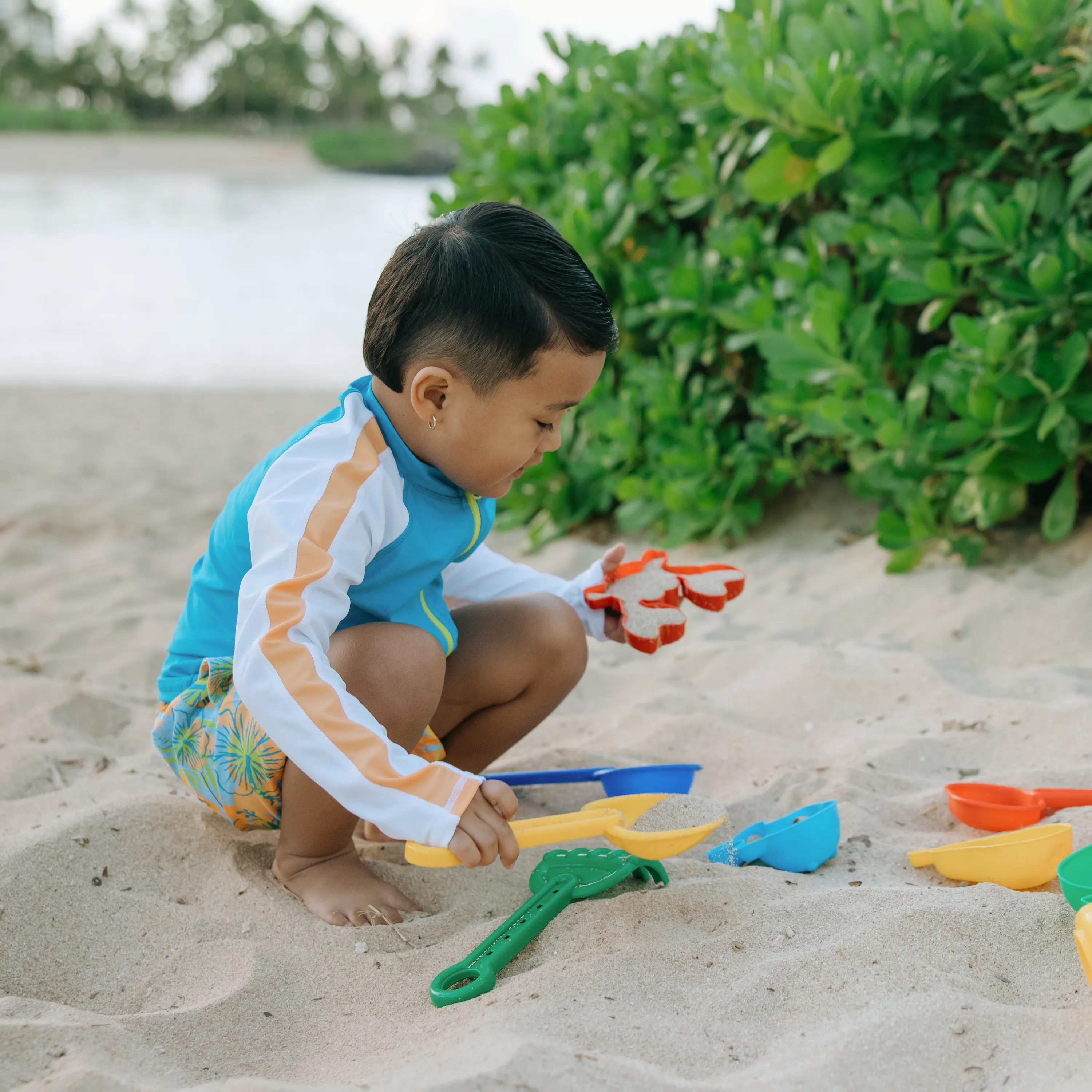 Boys Long Sleeve Zipper Rash Guard and Swim Trunk Set | "Groovy"