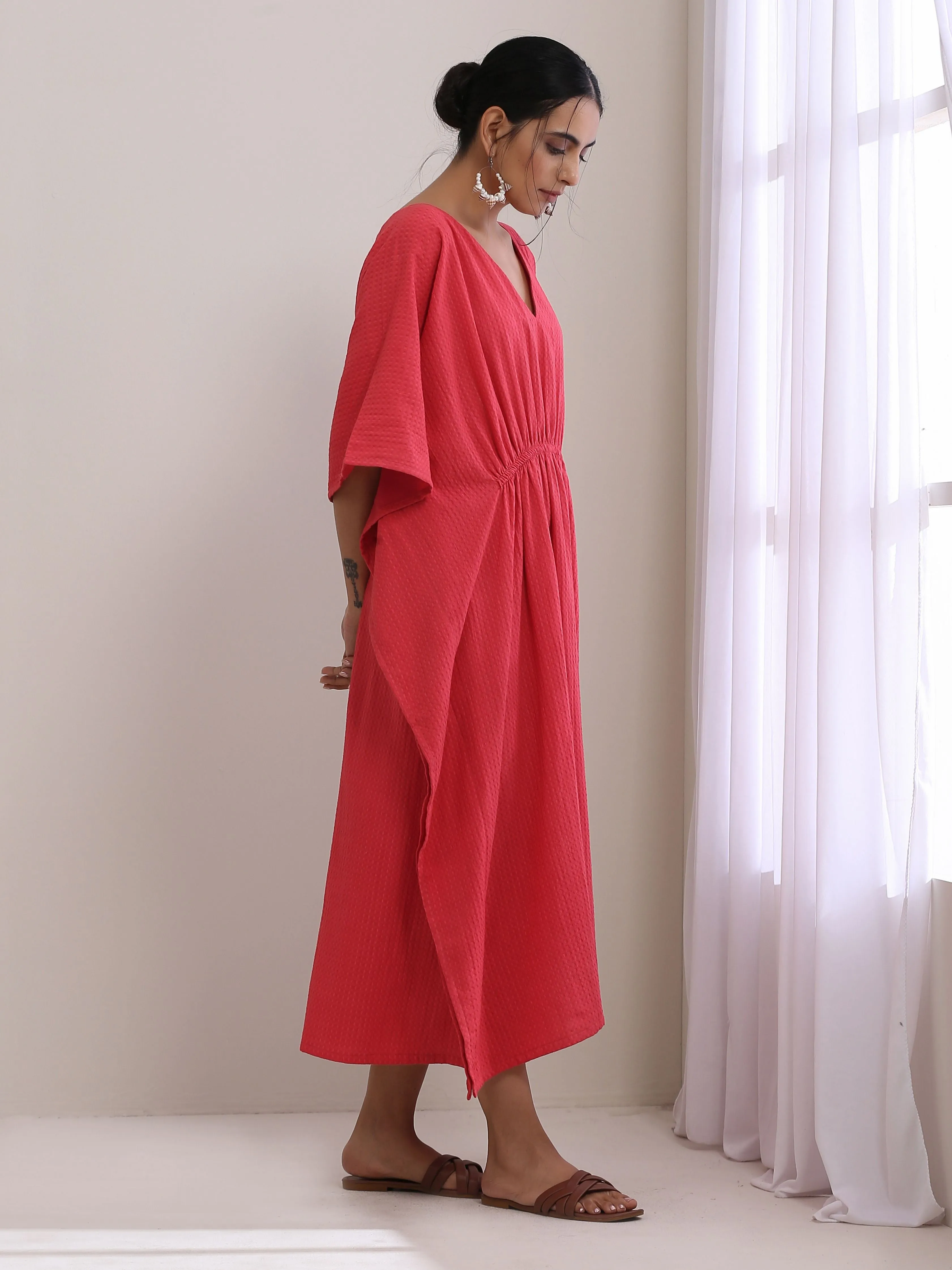 Bright Pink Dobby Kaftan Dress