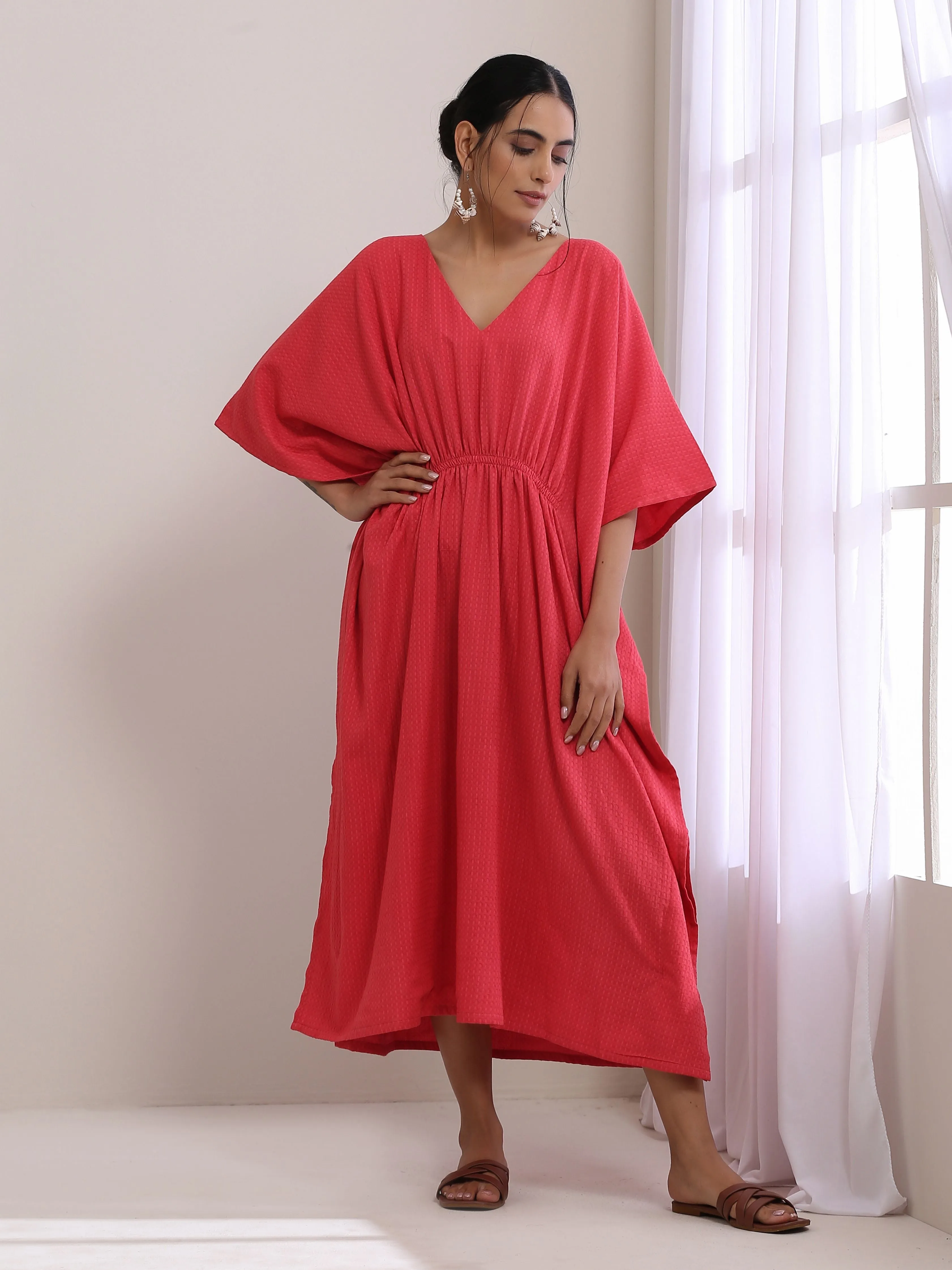 Bright Pink Dobby Kaftan Dress