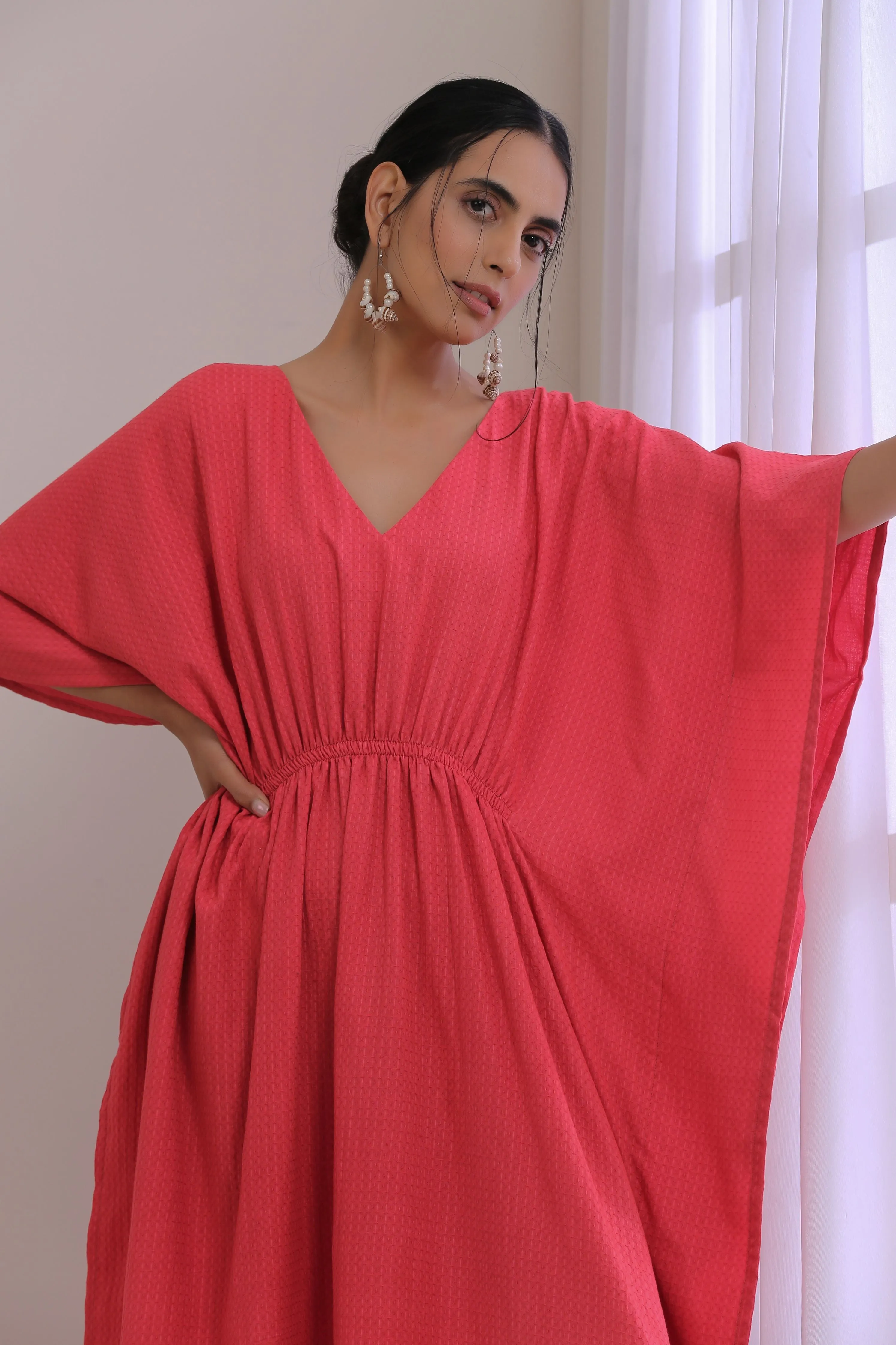 Bright Pink Dobby Kaftan Dress