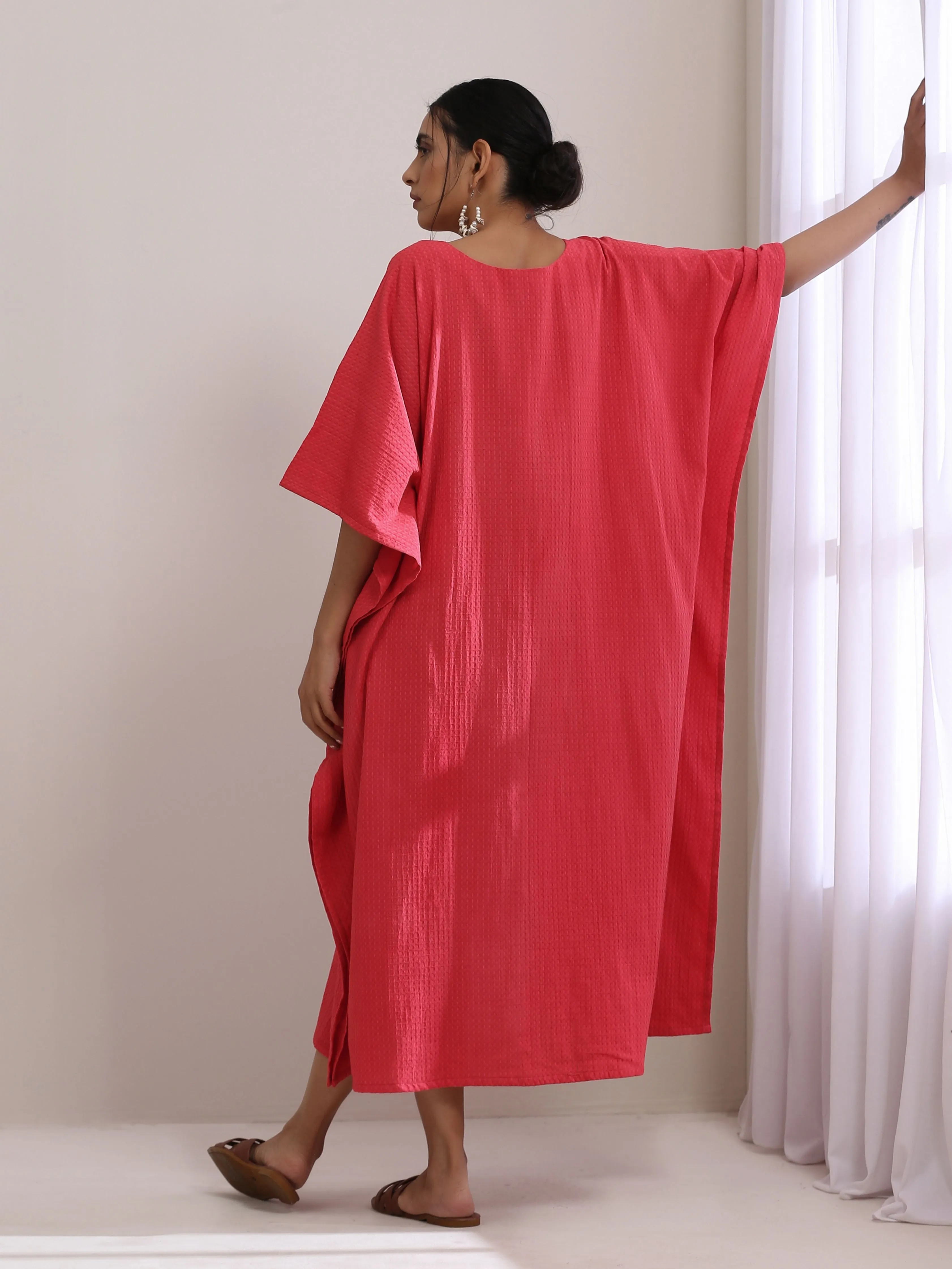 Bright Pink Dobby Kaftan Dress