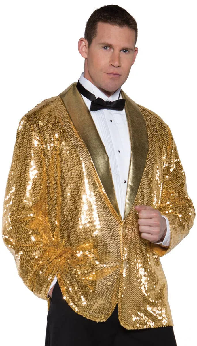 Cabaret Mens Plus Size Gold Sequinned Costume Jacket