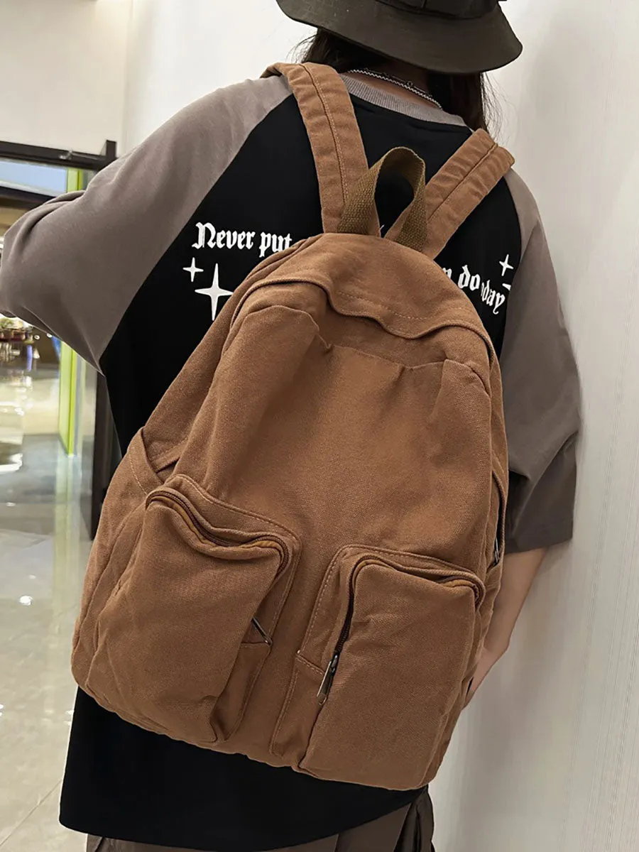 Casual Solid Canvas Large Capacity Couple Backpack